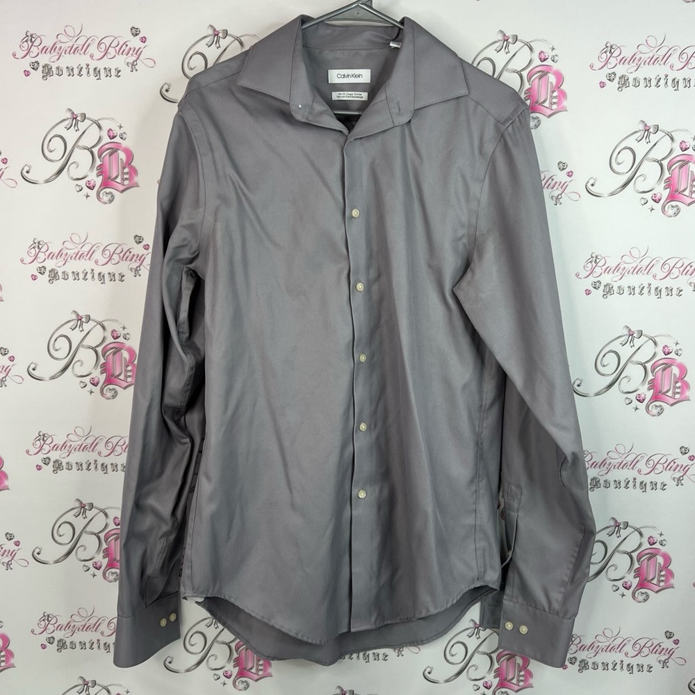 Calvin Klein button up collared shirt slim fit Men's Silver Dress Shirt